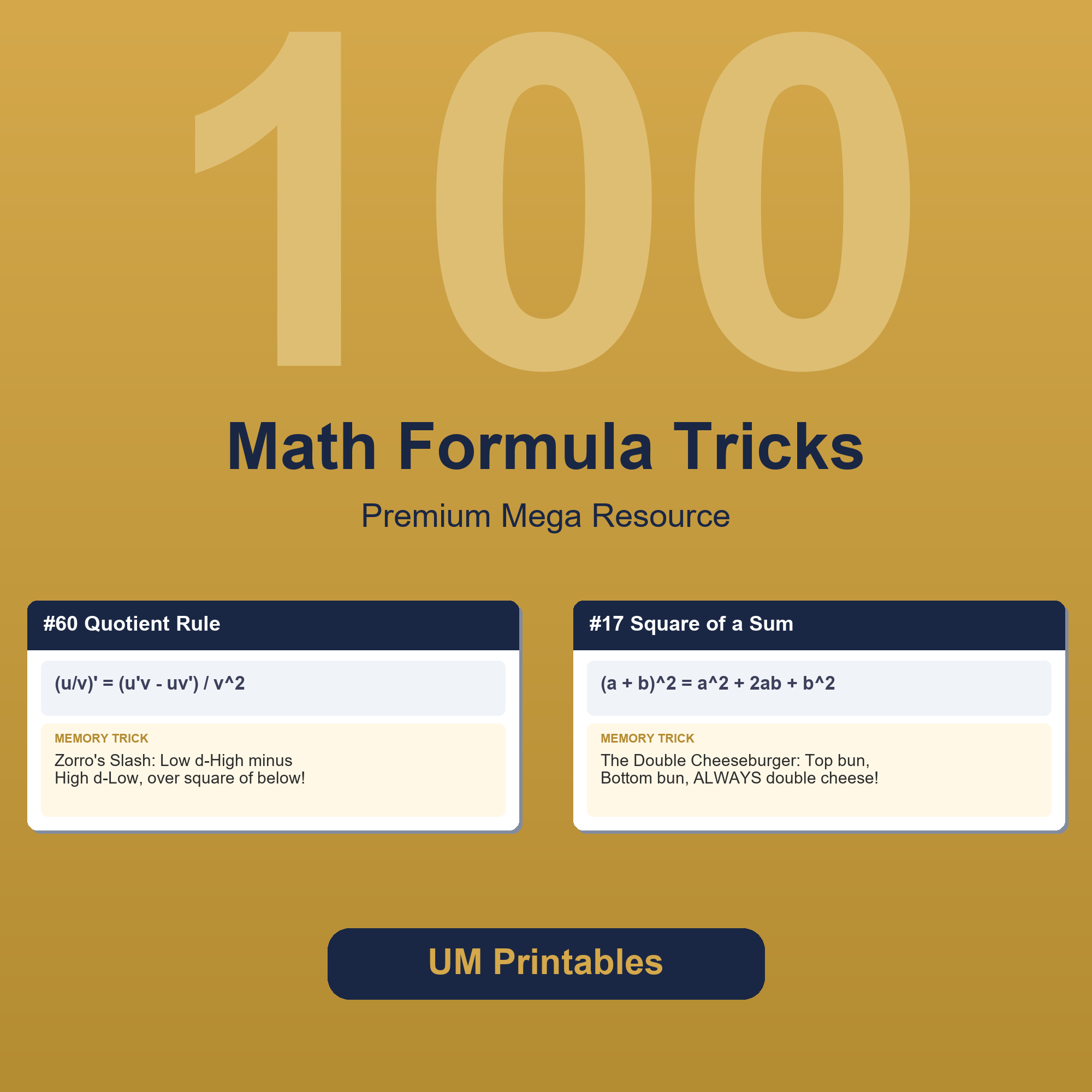 100 Math Formula Tricks & Mnemonics | Essential Shortcuts & Cheat Sheet — premium printable preview image 4