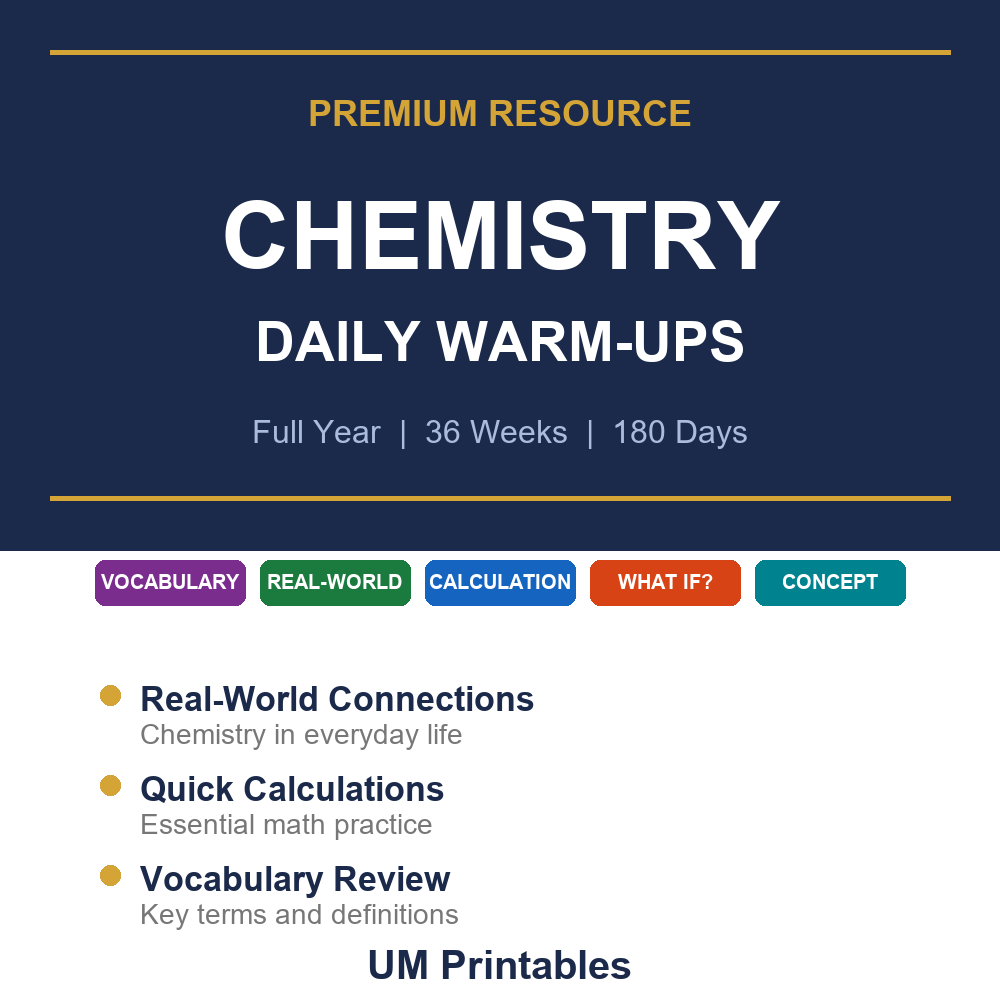 Chemistry Daily Warm-Ups Full Year | No Prep Bell Ringers | 180 Days