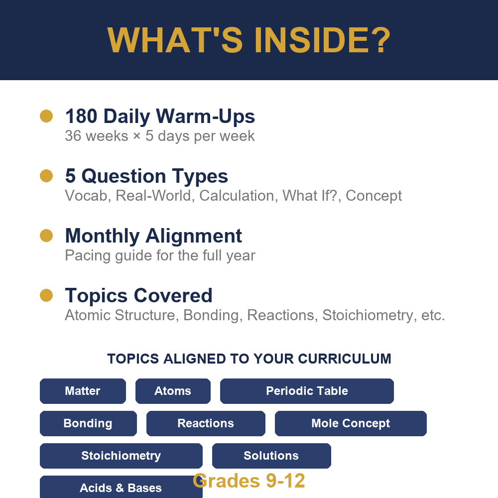 Chemistry Daily Warm-Ups Full Year | No Prep Bell Ringers | 180 Days — premium printable preview image 3