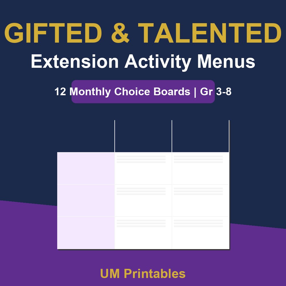 Gifted & Talented Extension Menus | Choice Boards Gr 3-8 β printable teaching resource preview