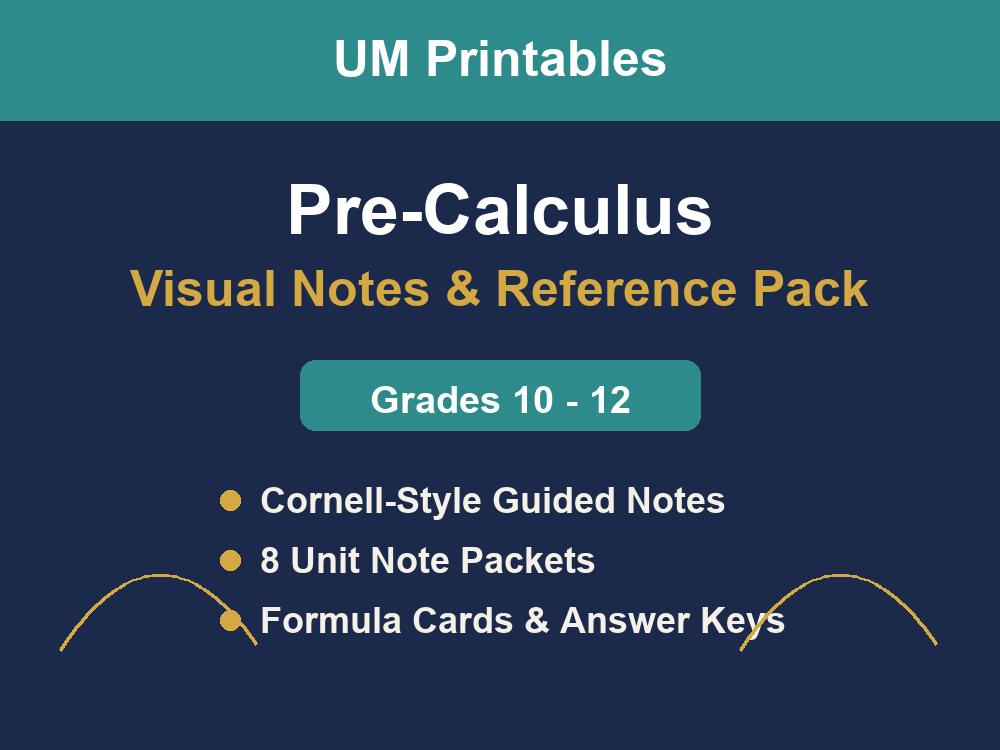 Pre-Calculus Cornell Notes & Formula Cards | Grades 10-12 โ printable teaching resource preview