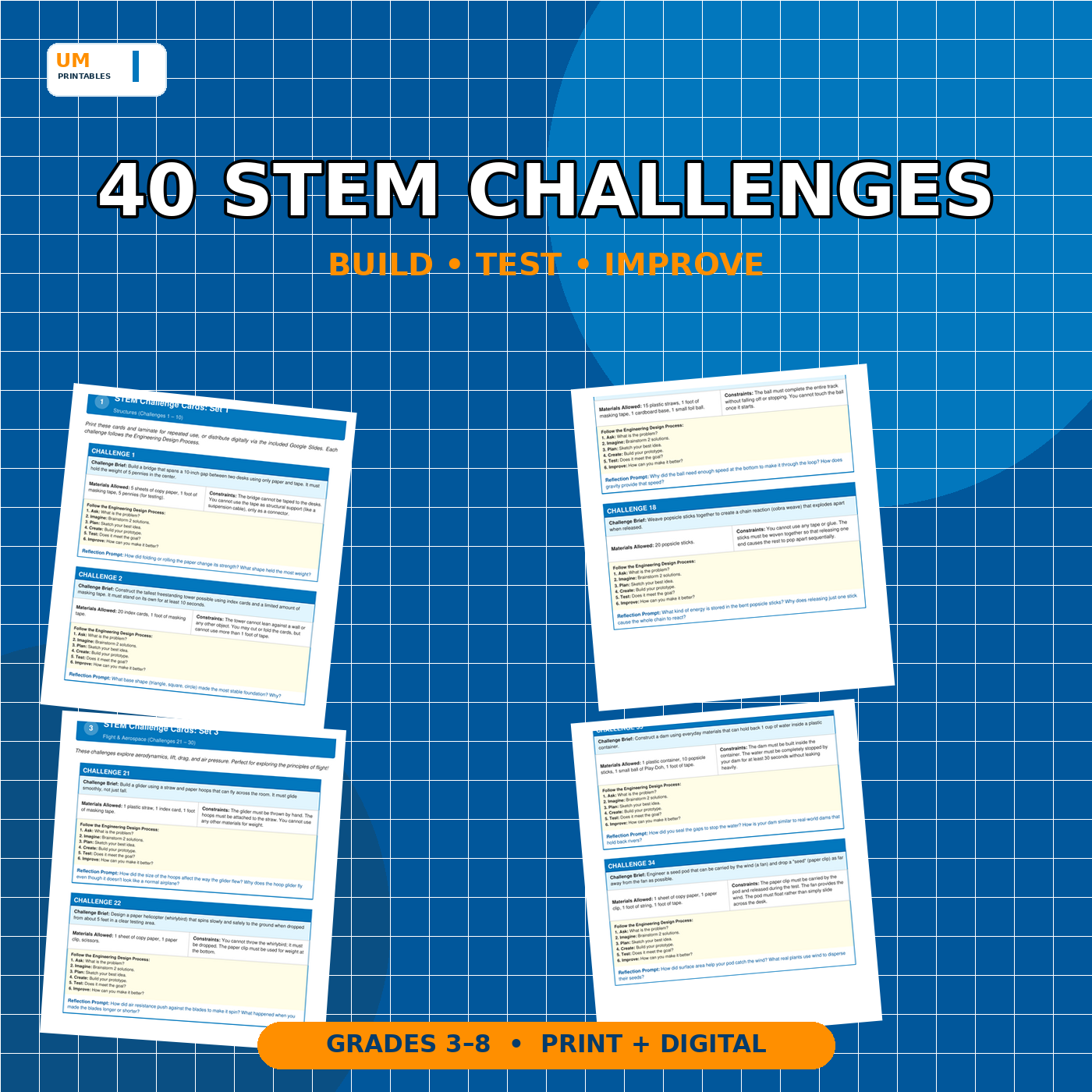 STEM Challenge Card Deck | 40 Low-Cost Engineering Activities | Grades 3-8 — printable teaching resource preview